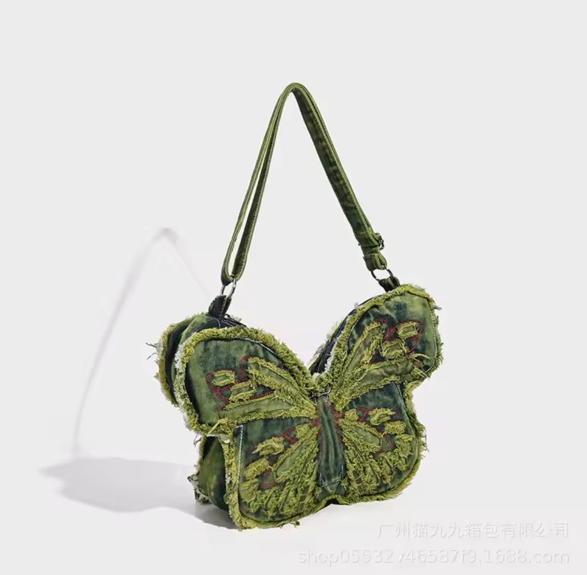 Denim Butterfly Bag - Olive